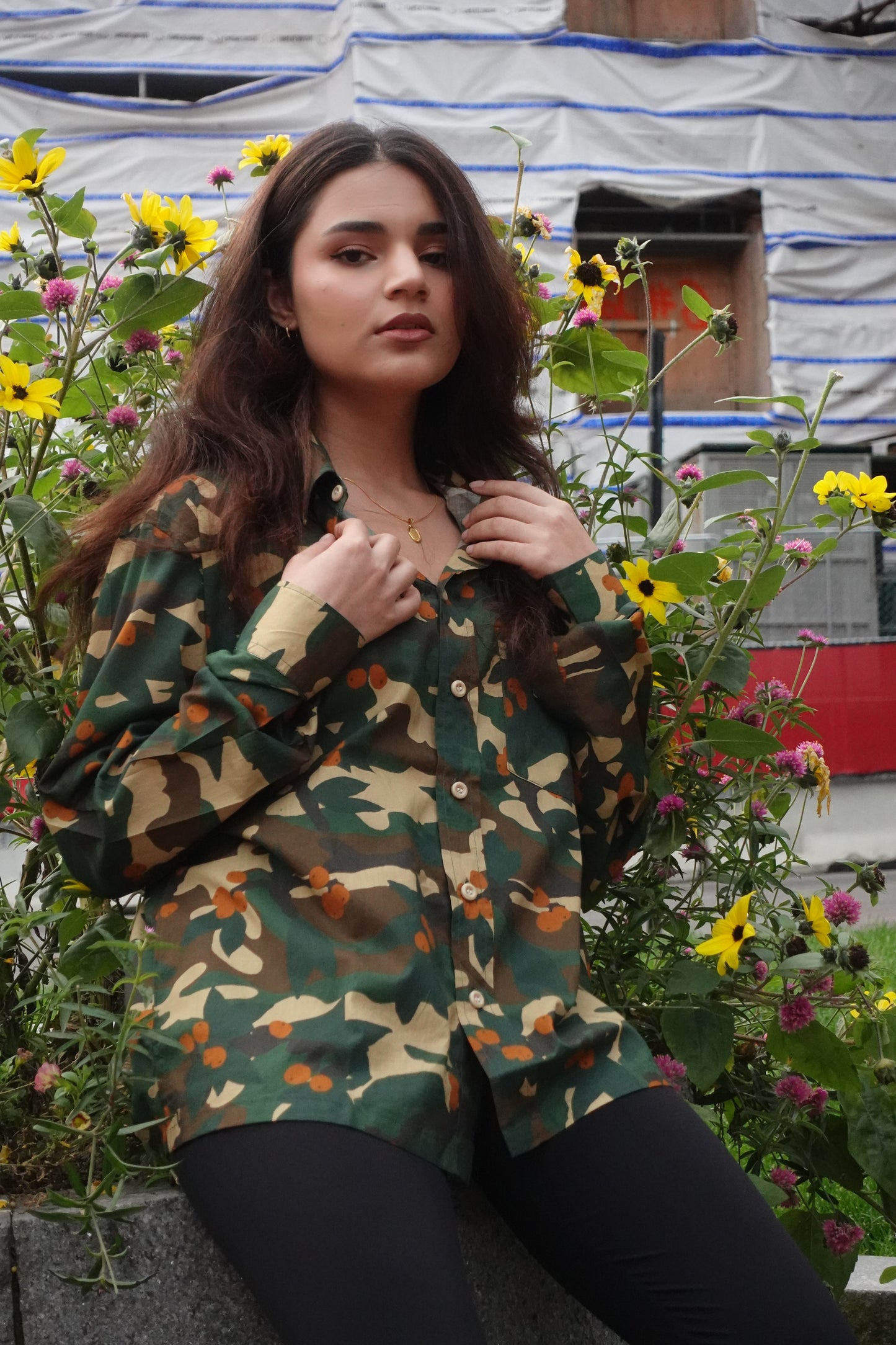 Long Sleeve Button Down in Loquat Camo