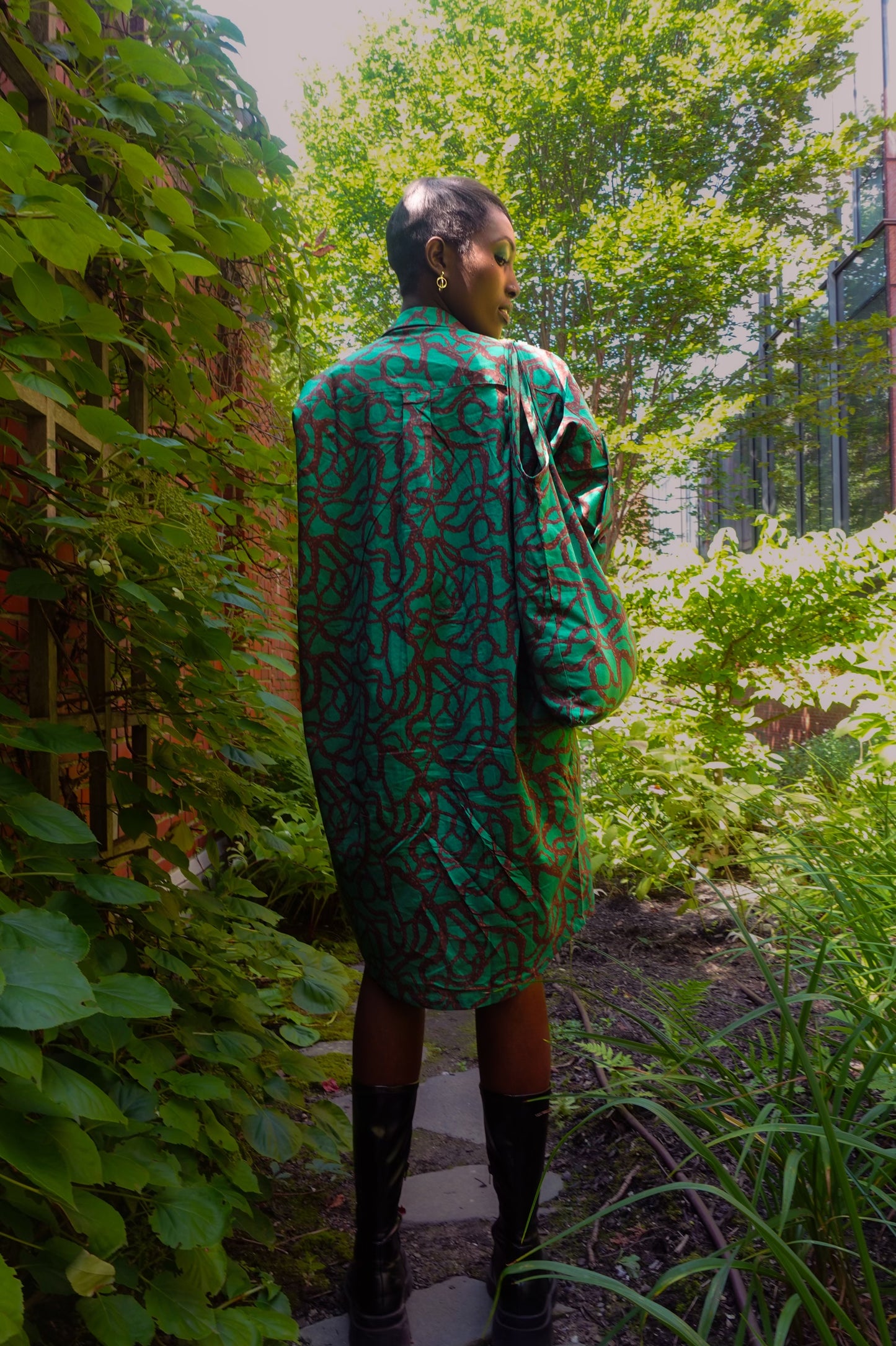 Button Down Dress in Emerald Protective Style