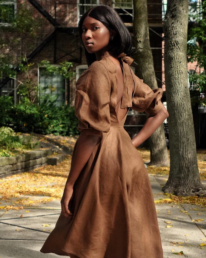 Open Back dress - Pecan Linen
