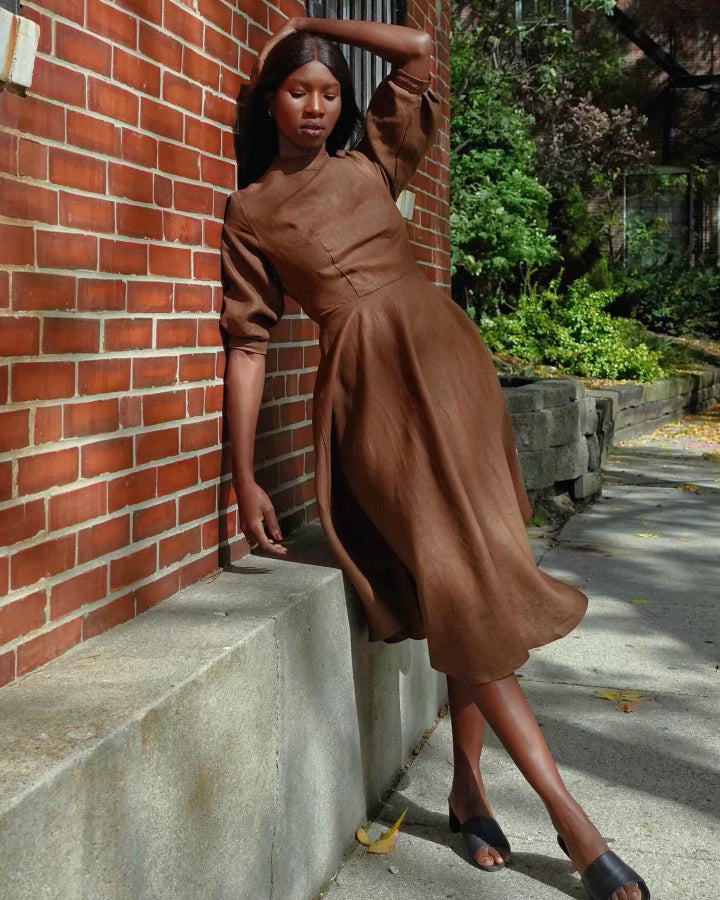 Open Back dress - Pecan Linen