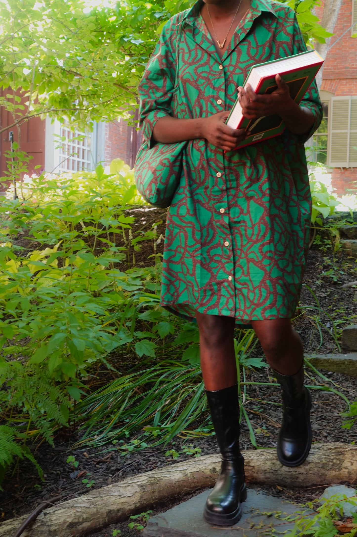 Button Down Dress in Emerald Protective Style